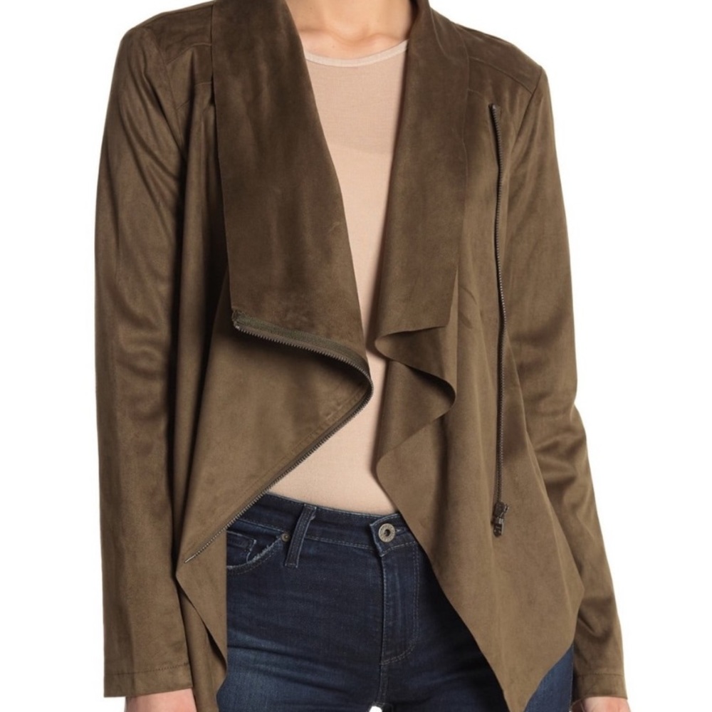 Vigoss | Olive Faux Suede Waterfall Zip Jacket